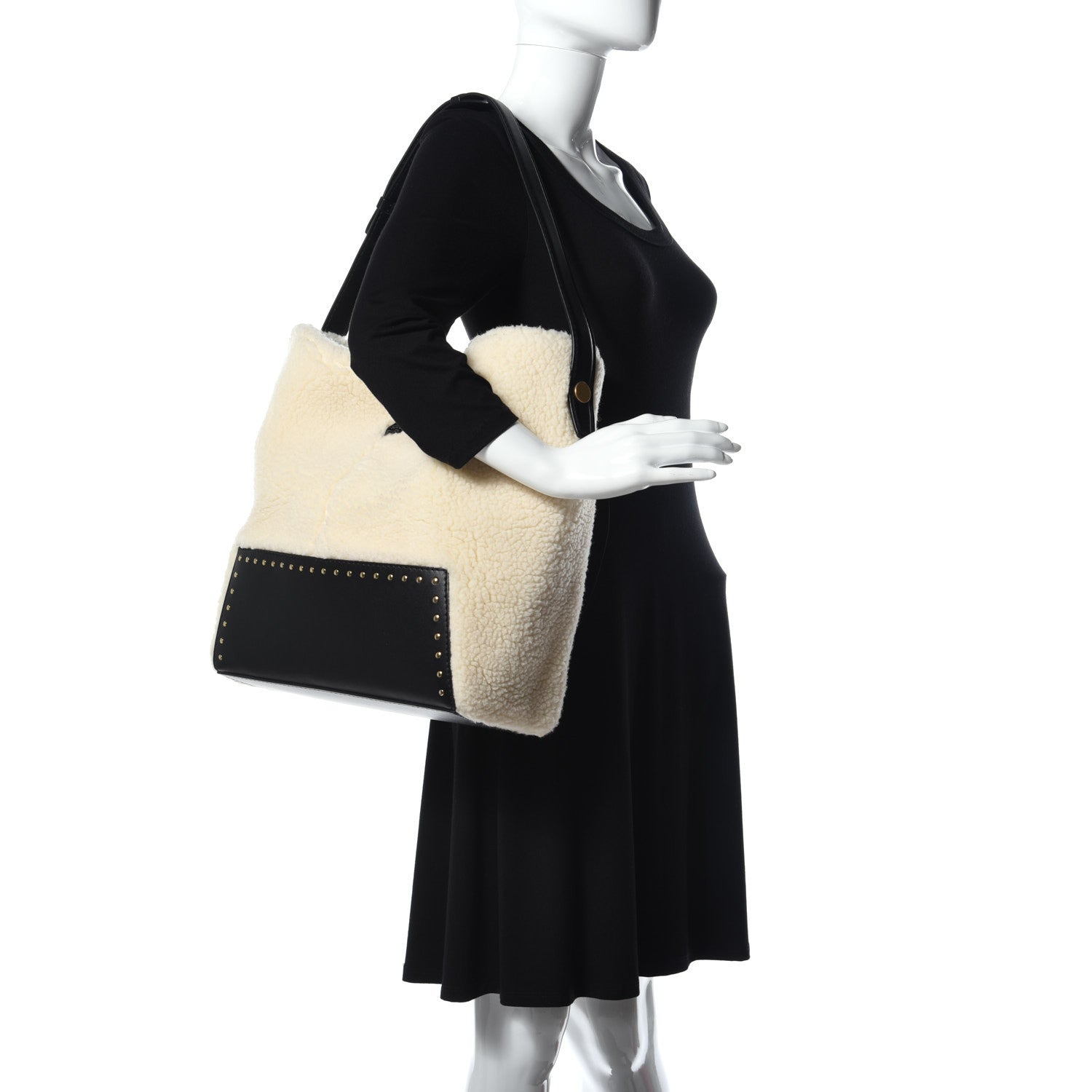 Stella McCartney Eco Alter Nappa Shearling Popper Bucket Bag Black White 2 of 8