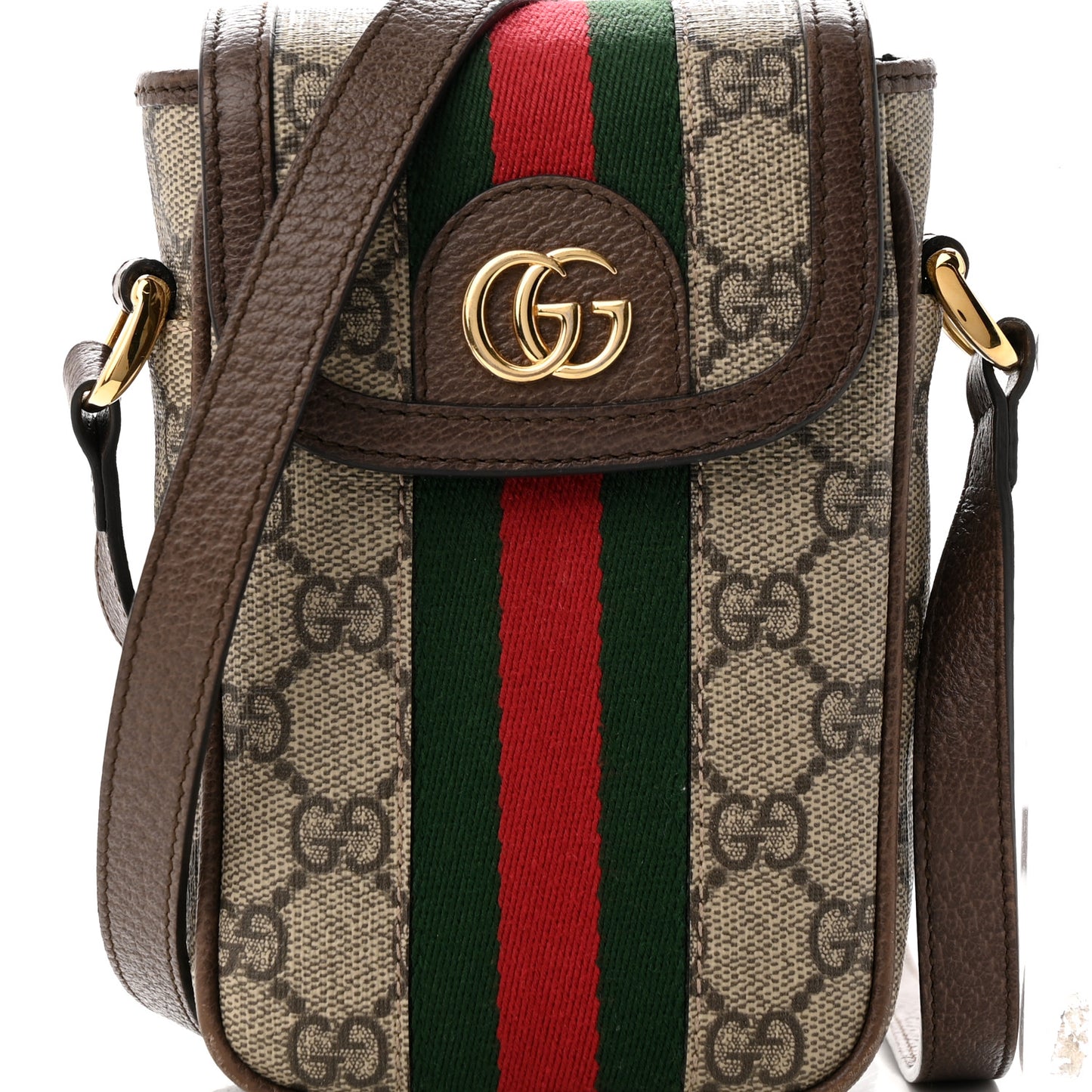 GG Supreme Monogram Web Ophidia Phone Crossbody Bag Beige New Acero