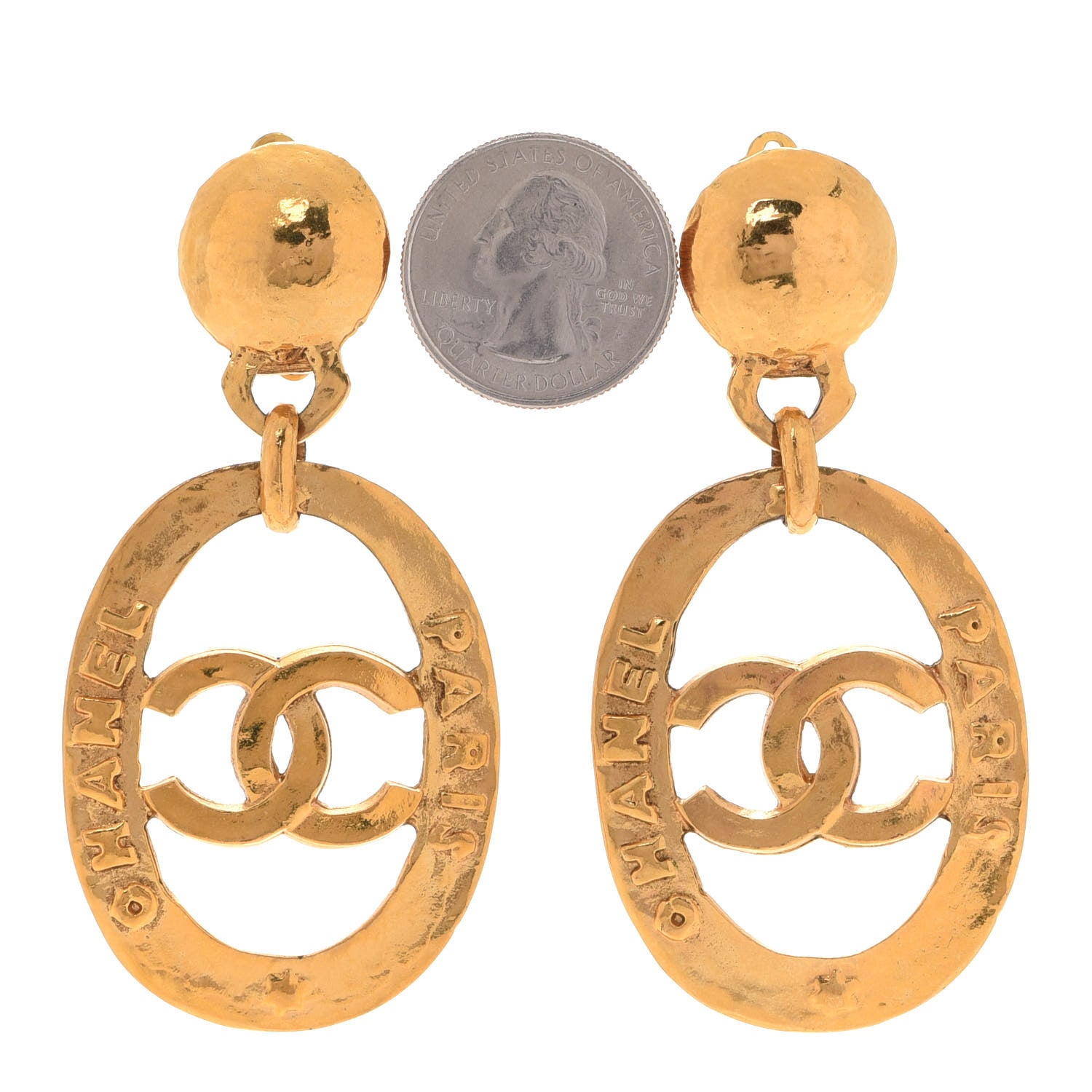 Chanel CC Drop Clip On Earrings Gold 2 of 7