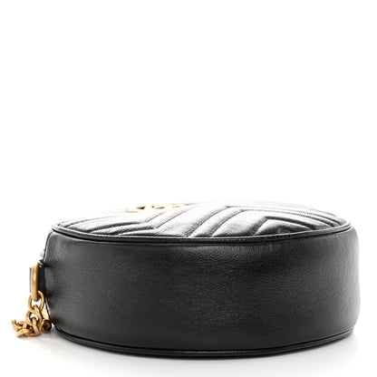 Gucci Azalea Calfskin Matelasse Heart Mini GG Marmont Round Shoulder Bag Black 4 of 10