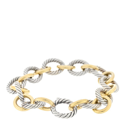 David Yurman Sterling Silver 18K Yellow Gold 12mm Medium Oval Link Bracelet 2 of 3