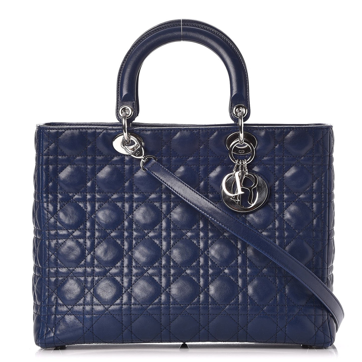 Lambskin Cannage Large Lady Dior Navy Blue