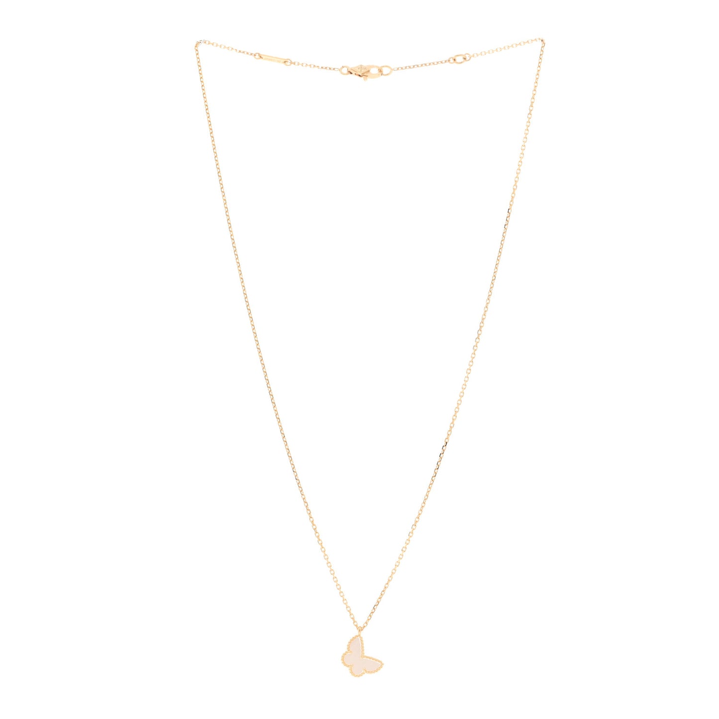 18K Yellow Gold Mother of Pearl Sweet Alhambra Butterfly Pendant Necklace