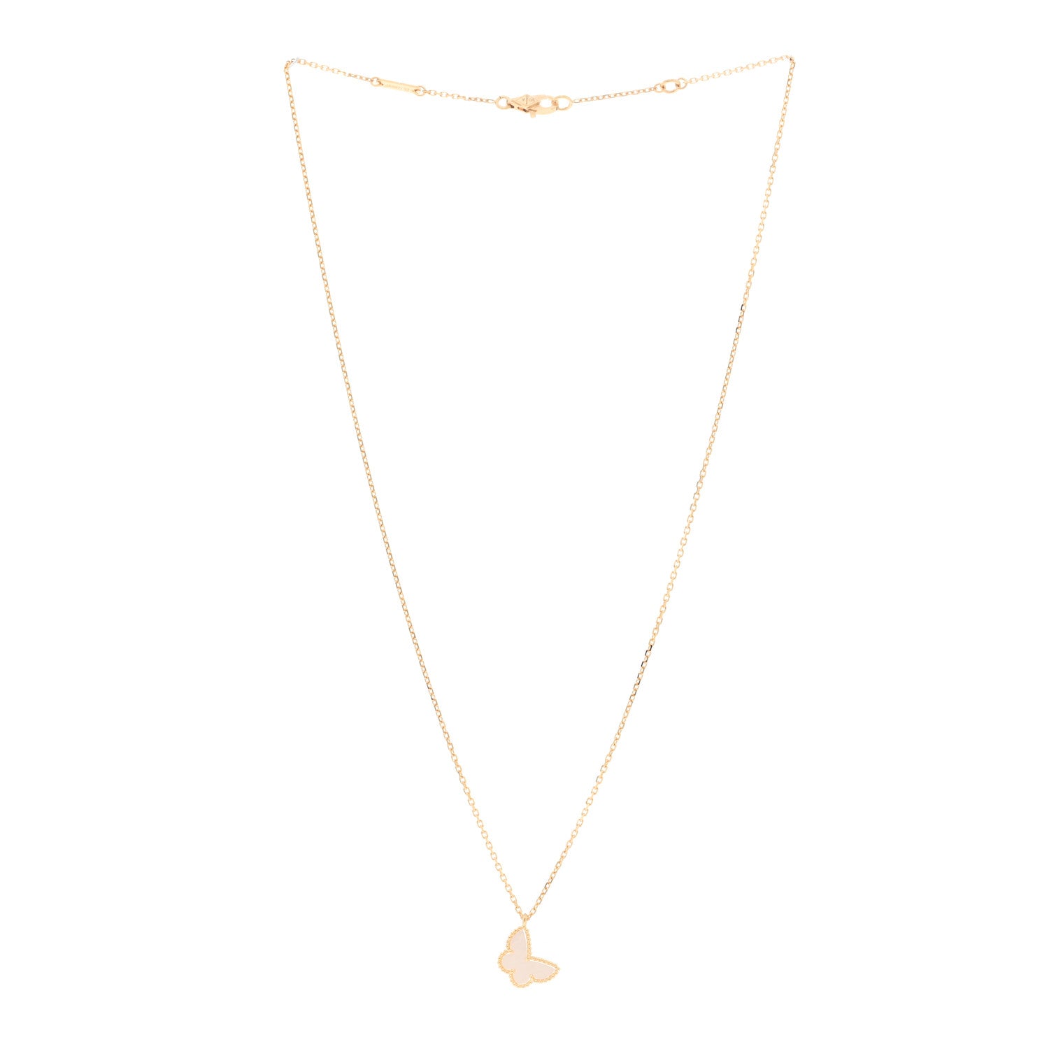 Van Cleef & Arpels 18K Yellow Gold Mother of Pearl Sweet Alhambra Butterfly Pendant Necklace 3 of 5