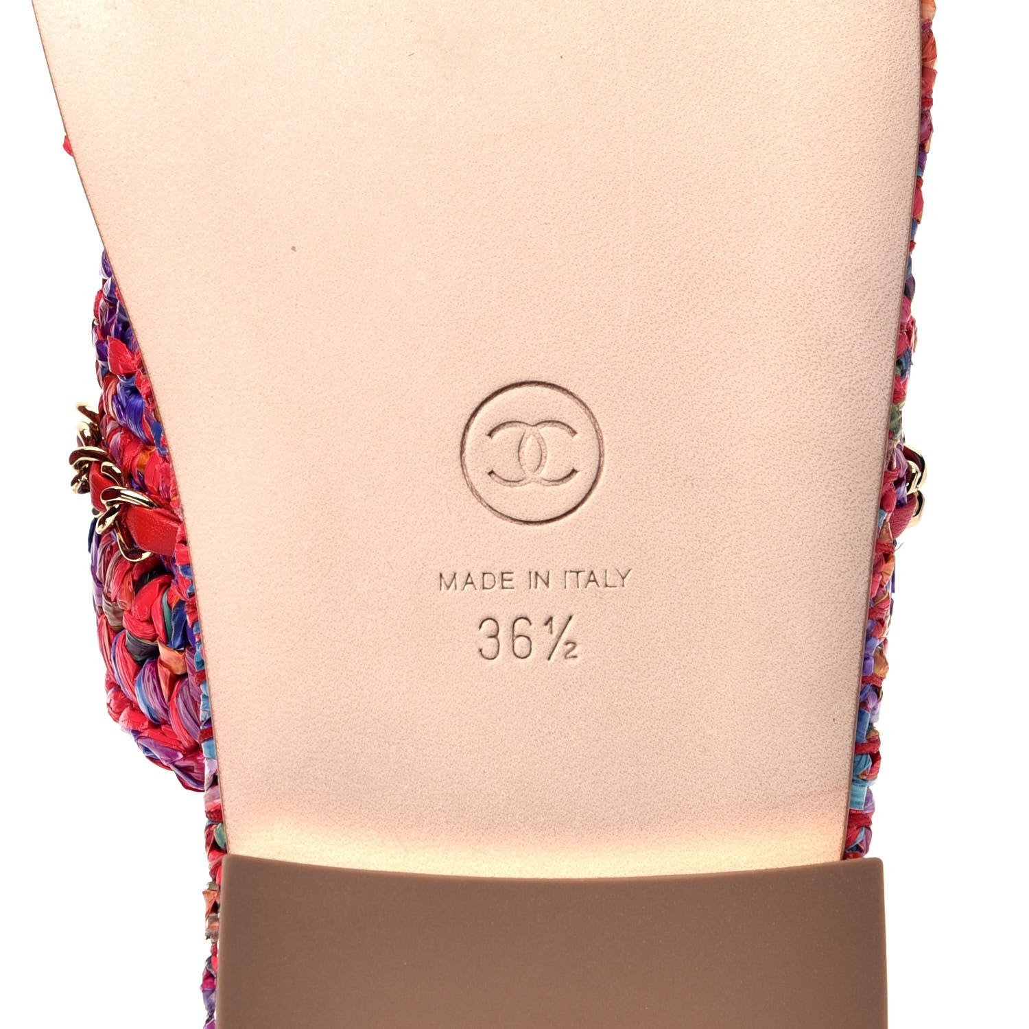 Chanel Raffia Lambskin Woven Chain CC Toe Ring Sandals 36.5 Red Multicolor 8 of 10