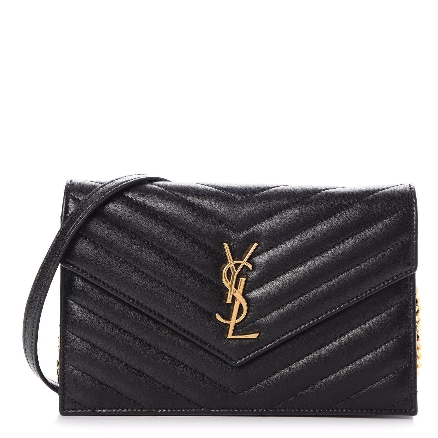 Saint Laurent Nappa Matelasse Chevron Monogram Envelope Chain Wallet Black 1 of 9