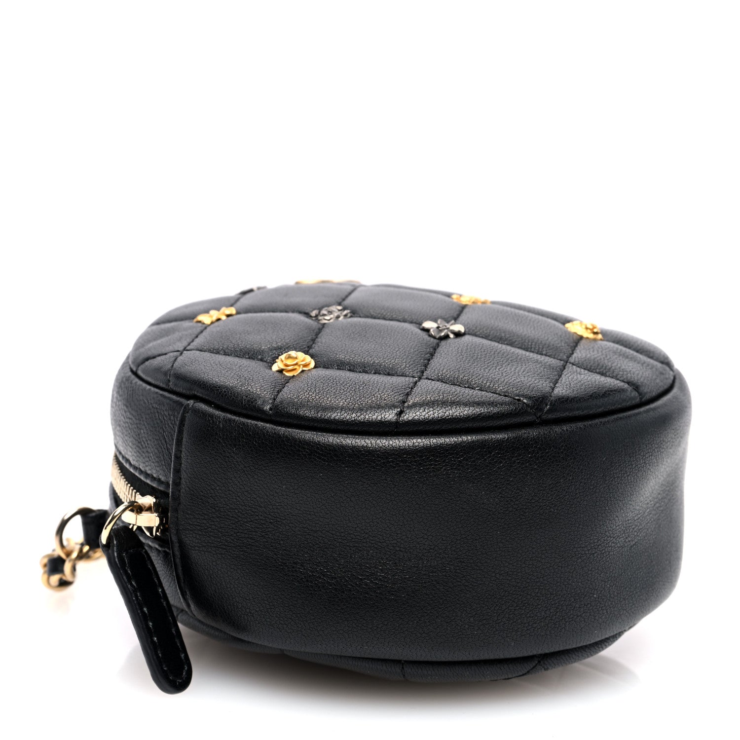 Chanel Lambskin Quilted Studded Round Clutch With Chain Black 4 of 10