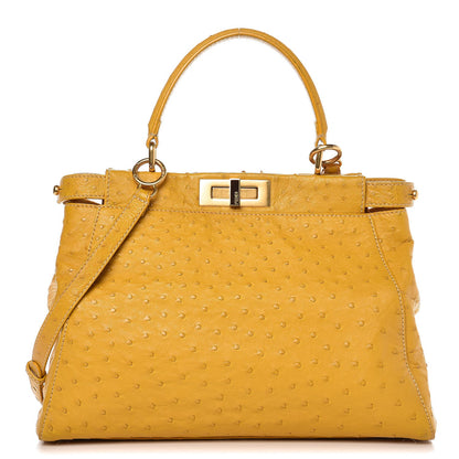Fendi Ostrich Medium Peekaboo Iconic Satchel Yellow 1 of 14