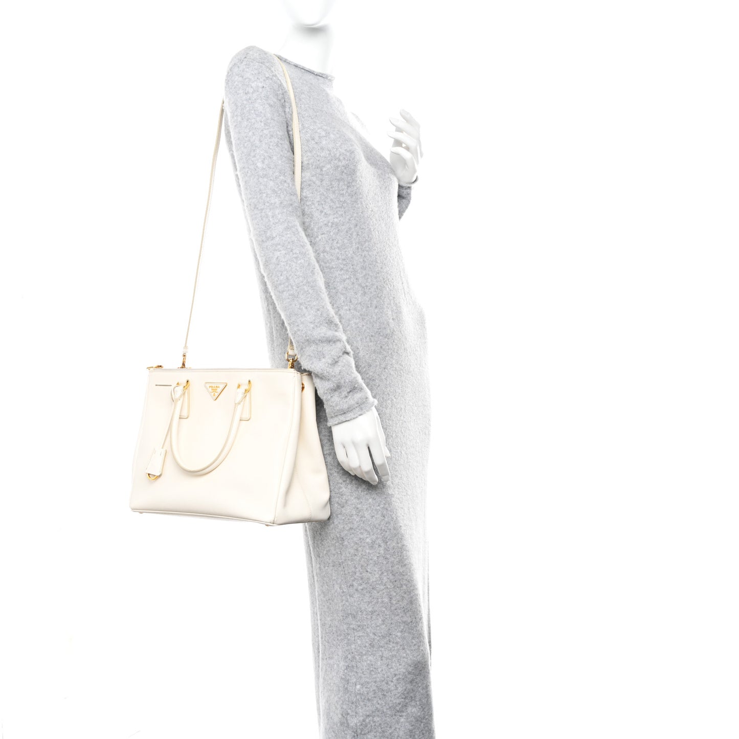 Saffiano Medium Galleria Double Zip Tote Talco