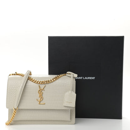 Saint Laurent Calfskin Crocodile Embossed Medium Monogram Sunset Blanc Vintage 11 of 11