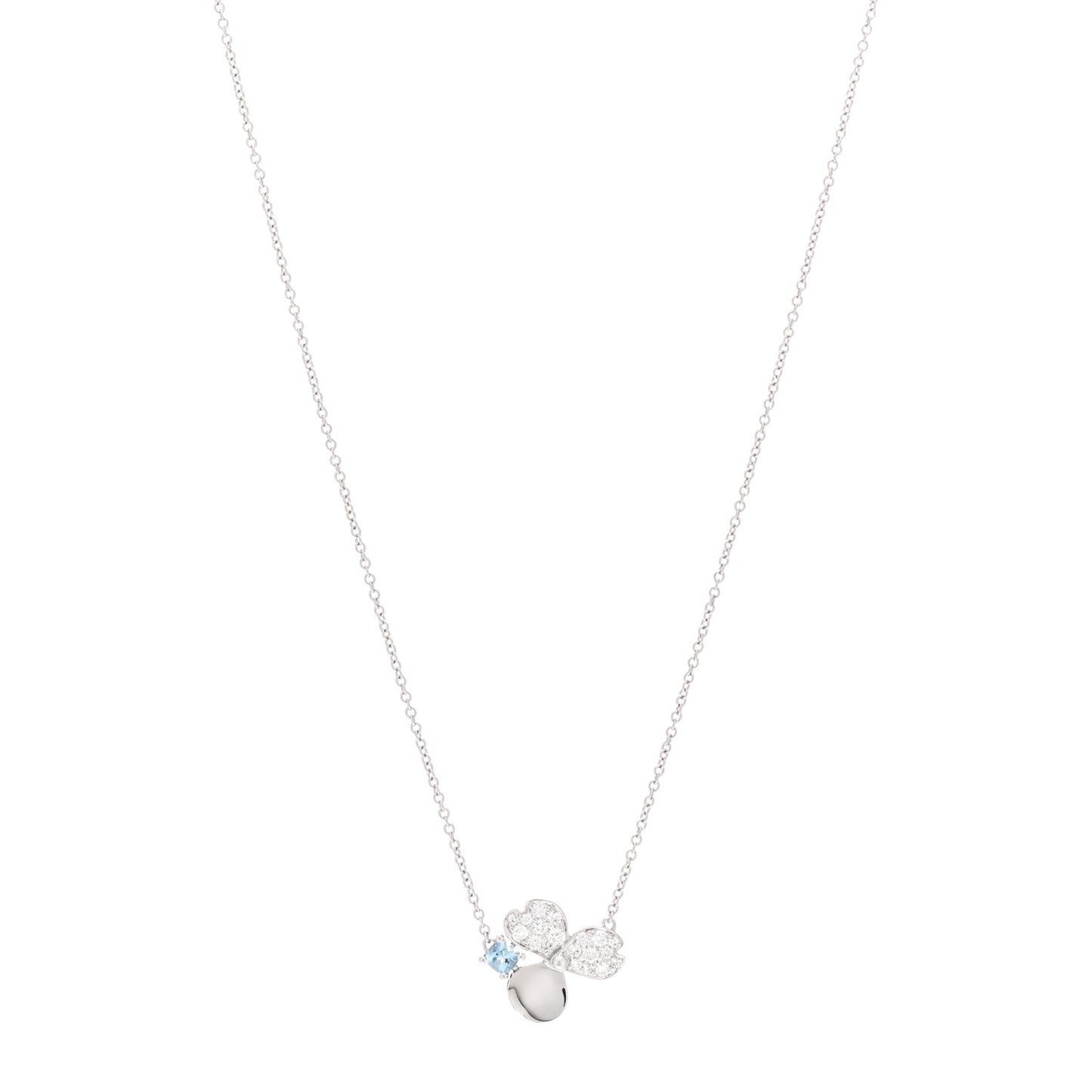 Platinum Diamond Aquamarine Paper Flowers Pendant Necklace