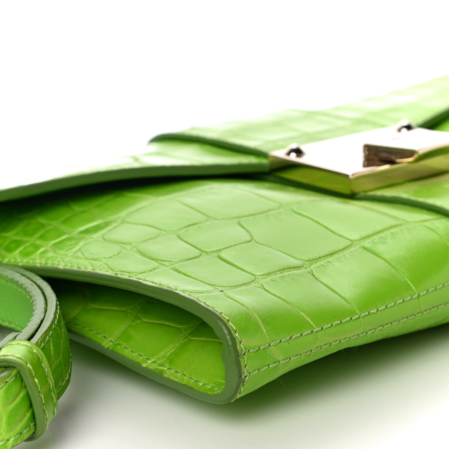 Calfskin Crocodile Embossed Rivera Clutch Lime