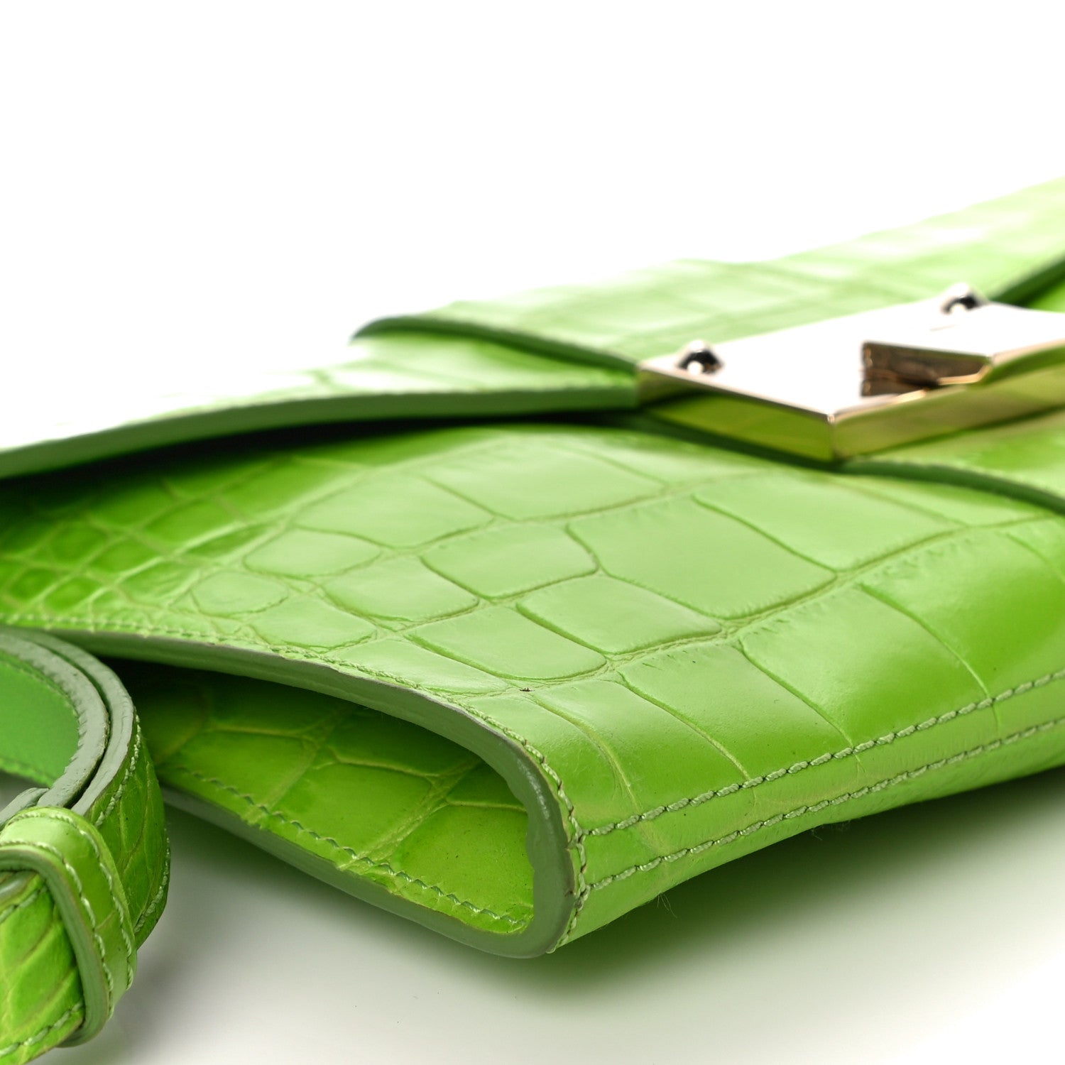 Jimmy Choo Calfskin Crocodile Embossed Rivera Clutch Lime 8 of 14