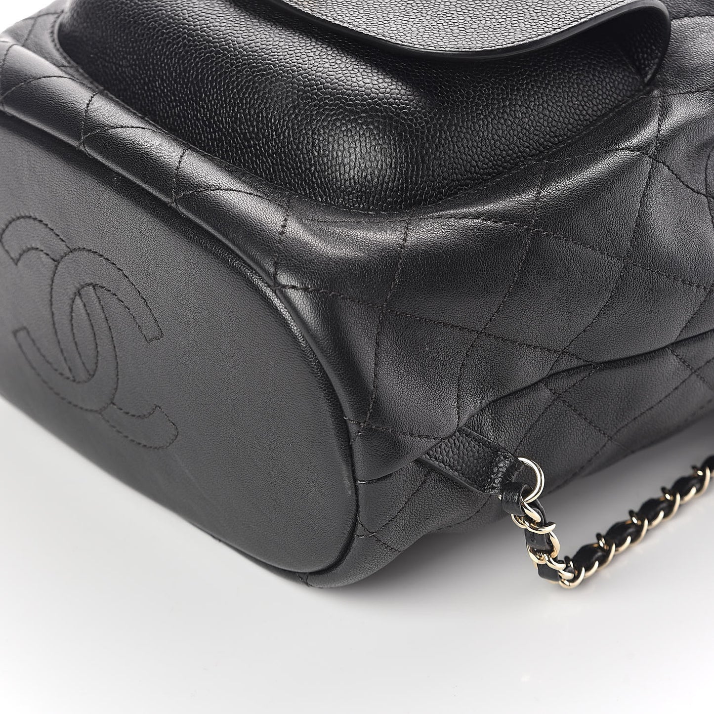 Sheepskin Caviar Quilted Daily Round Backpack Black