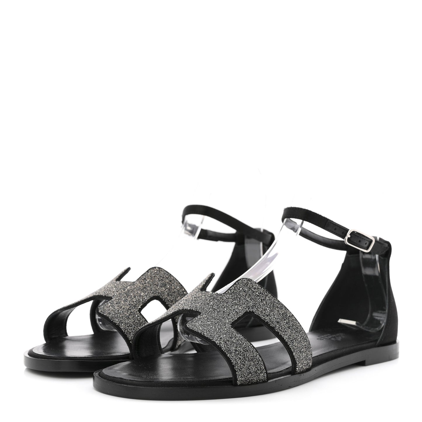 Satin Crystal Santorini Sandals 37.5 Black