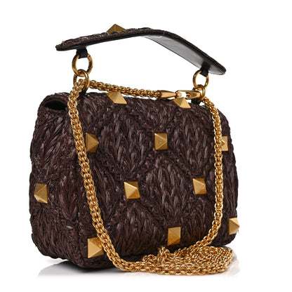 Valentino Garavani Raffia Effect Medium Roman Stud Shoulder Bag Fondant 3 of 8