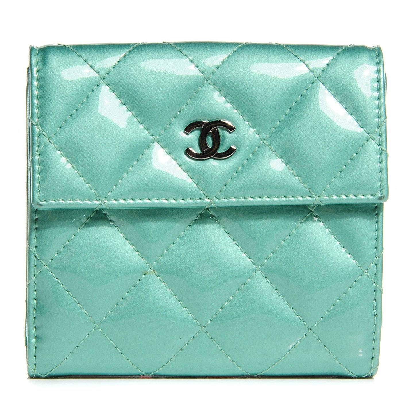 Patent Quilted Compact Wallet Green