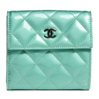Chanel Patent Quilted Compact Wallet Green 1 of 7