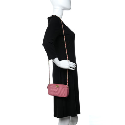 Chanel Caviar Chevron Small Boy Clutch With Chain Pink 2 of 11