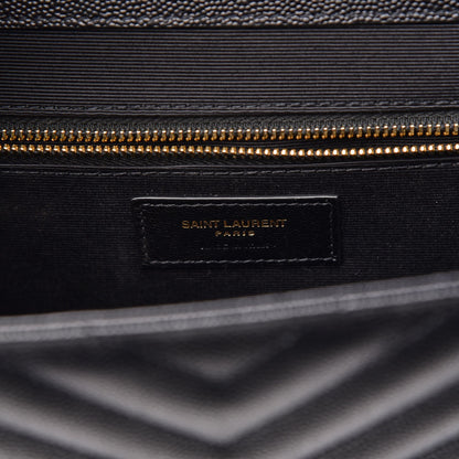Saint Laurent Grain De Poudre Matelasse Chevron Large Monogram Satchel Black 7 of 8