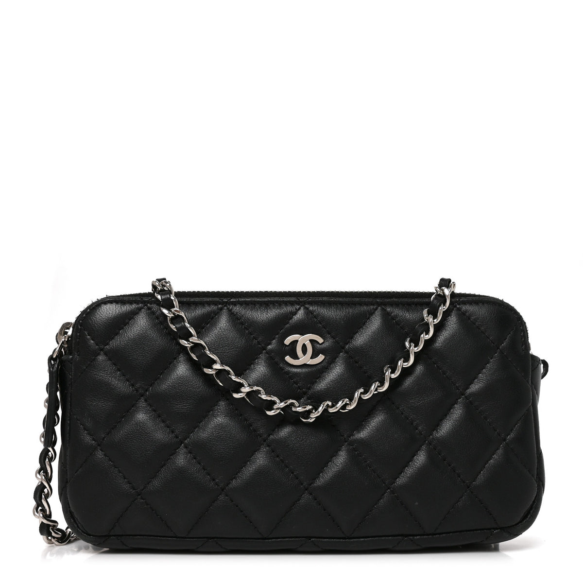 Lambskin Quilted Small Clutch With Chain Black