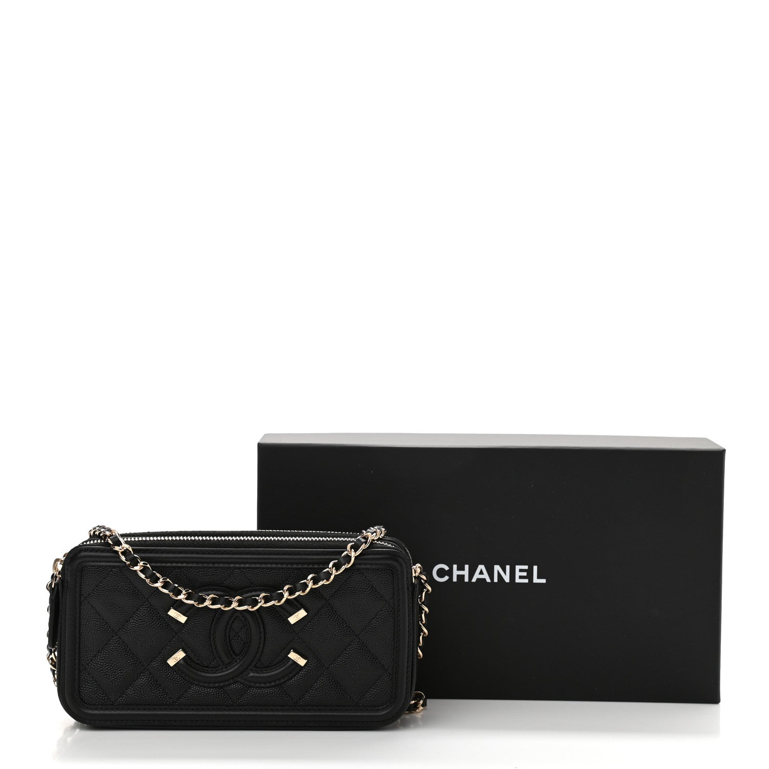 Chanel Caviar Quilted CC Filigree Clutch With Chain Black 14 of 14
