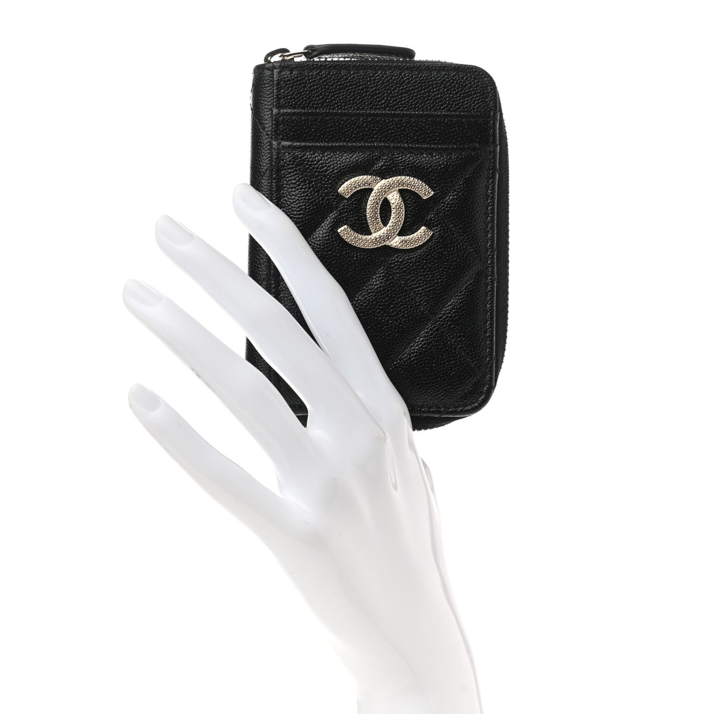 Caviar Quilted Studded CC Zip Card Holder Black