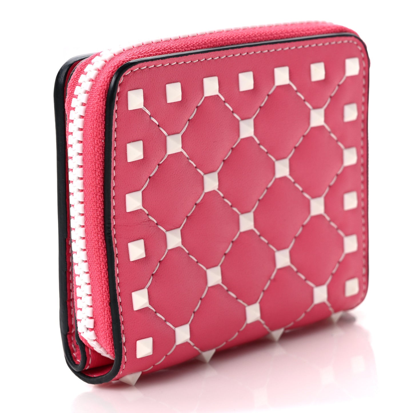 Lambskin Free Rockstud Spike Compact Zip Around Wallet Shadow Pink