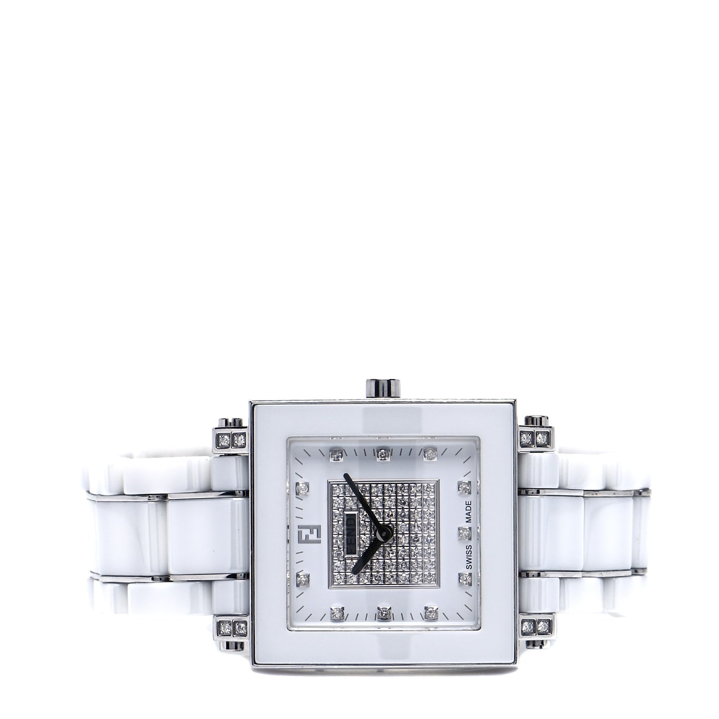 Stainless Steel Ceramic Diamond Dial 30mm Quadro Quartz Watch White
