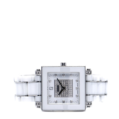 Fendi Stainless Steel Ceramic Diamond Dial 30mm Quadro Quartz Watch White 2 of 6
