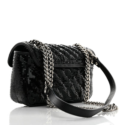 Gucci Sequin Matelasse Diagonal Mini GG Marmont Shoulder Bag Black 3 of 10