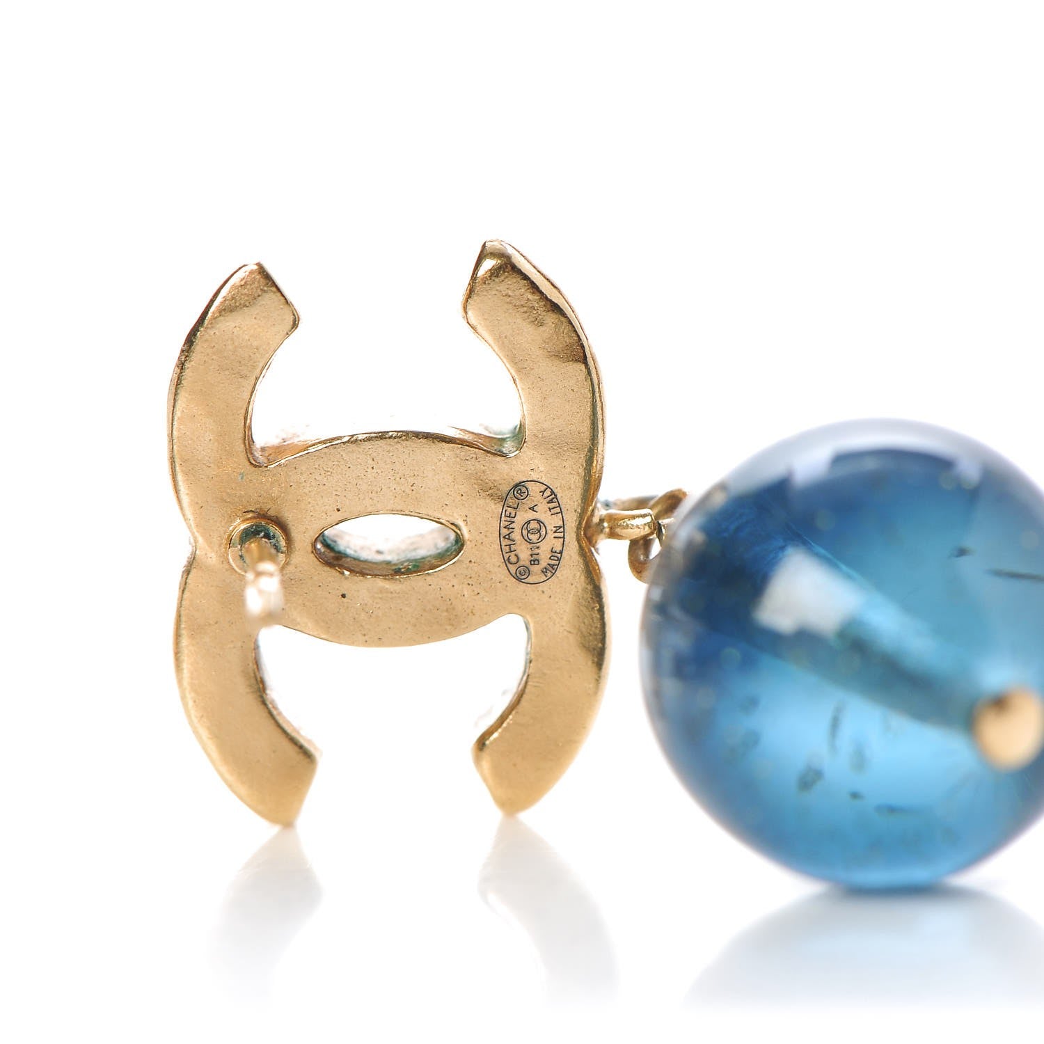 Chanel Bead CC Drop Earrings Gold Blue 4 of 6