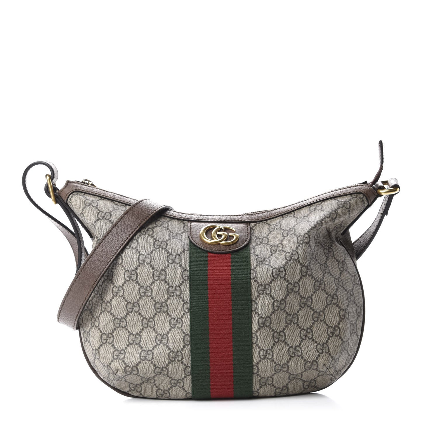 GG Supreme Monogram Web Small Ophidia Half Moon Hobo Brown