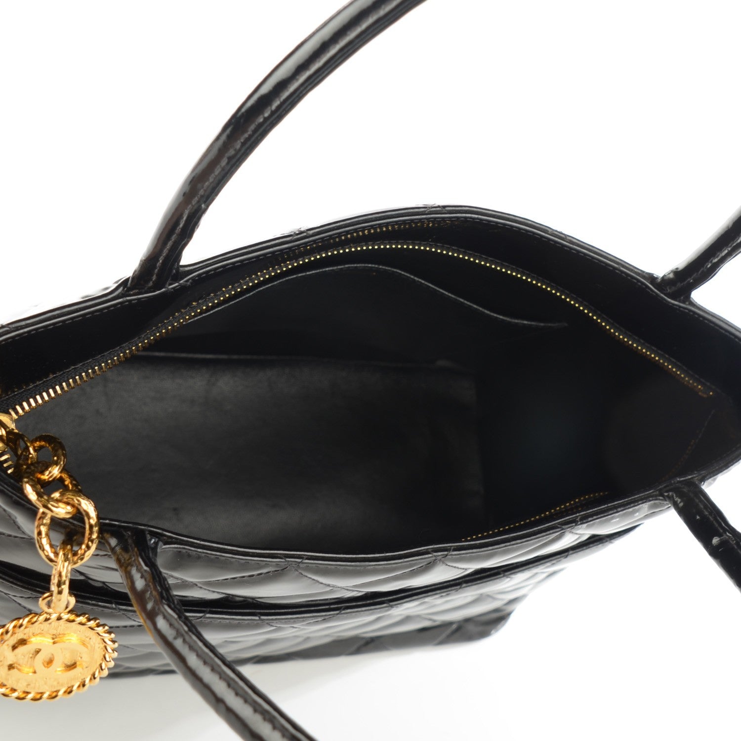Louis Vuitton CHANEL Patent Quilted Medallion Tote Black 5 of 8