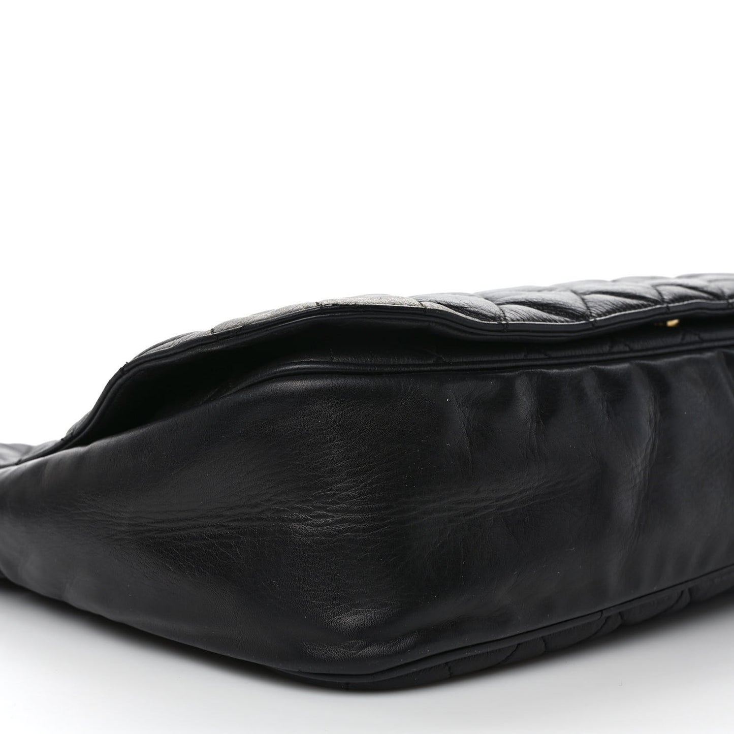 Aged Calfskin Quilted Messenger Bag Black