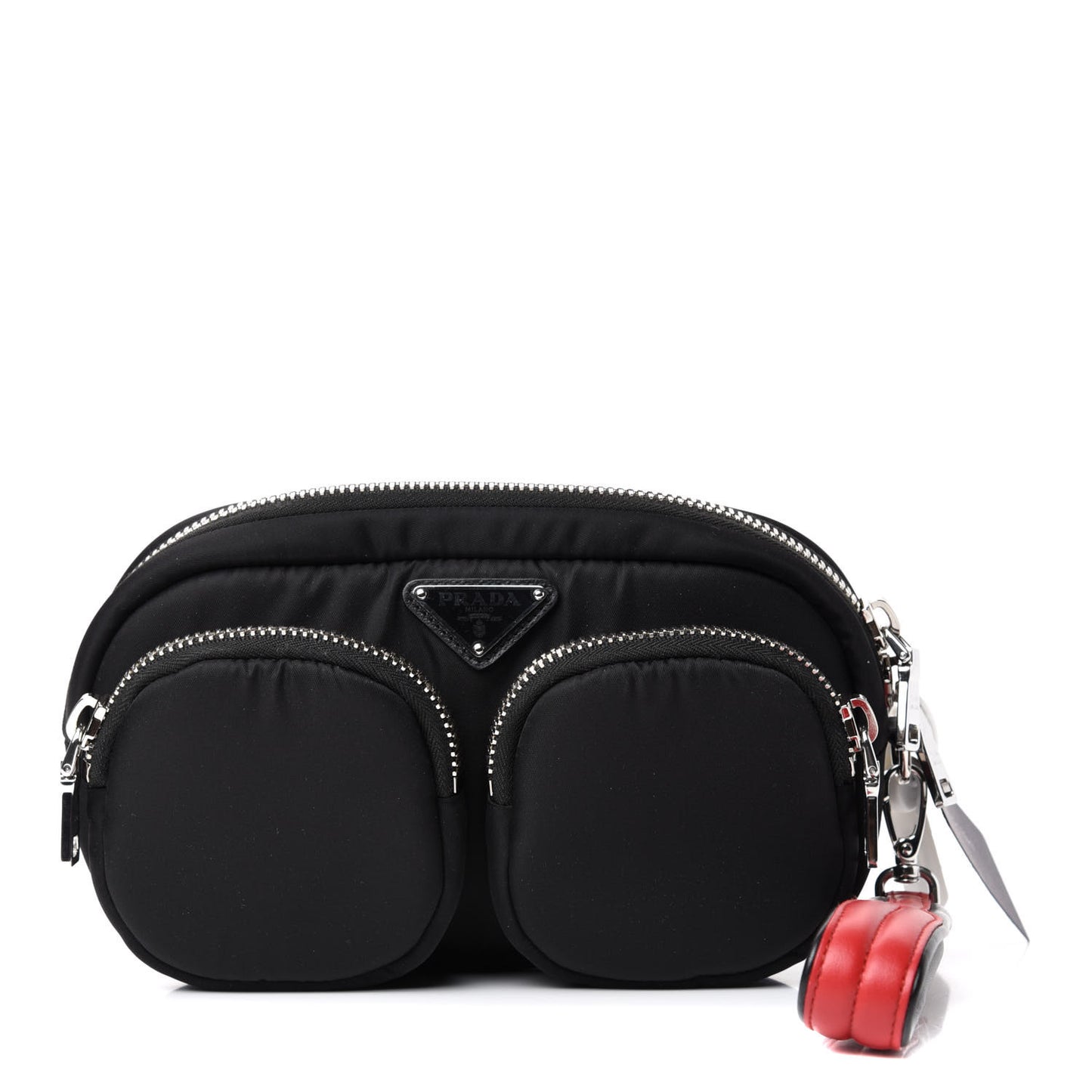 Tessuto Nylon Double Pocket Wristlet Pouch Black Fuoco