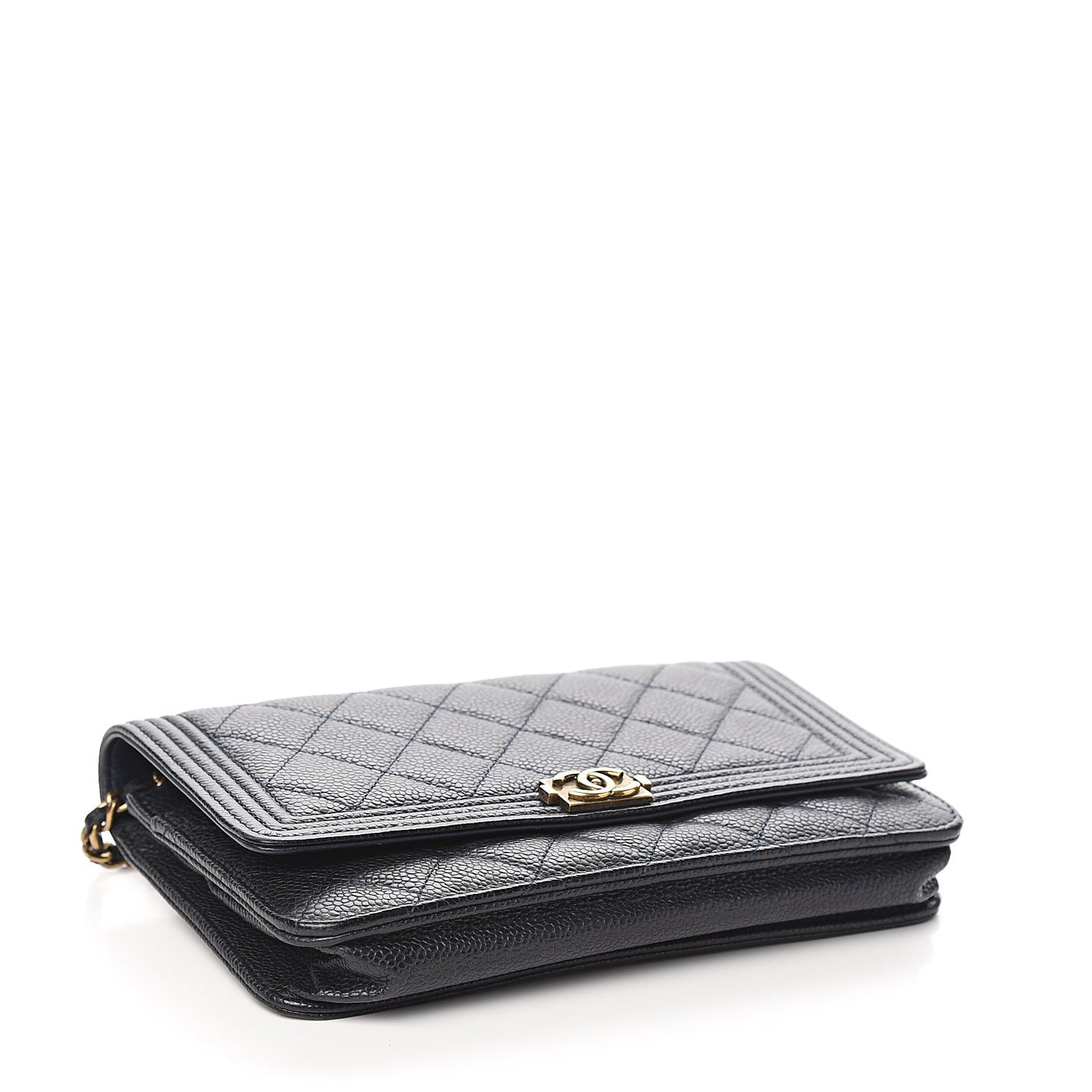 Caviar Quilted Boy Wallet On Chain WOC Navy