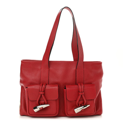 Burberry Grainy Calfskin House Check Horn Toggle Tote Red 1 of 13