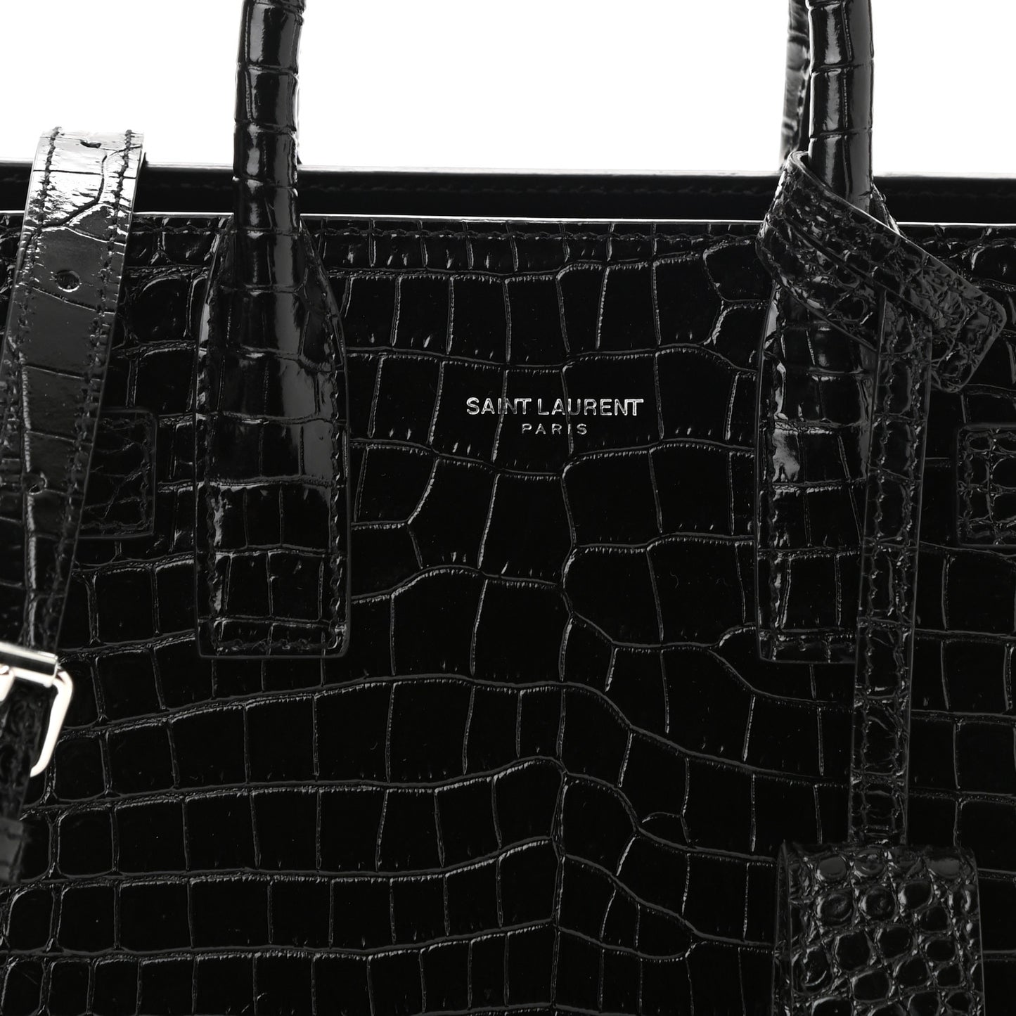 Calfskin Crocodile Embossed Nano Sac De Jour Black