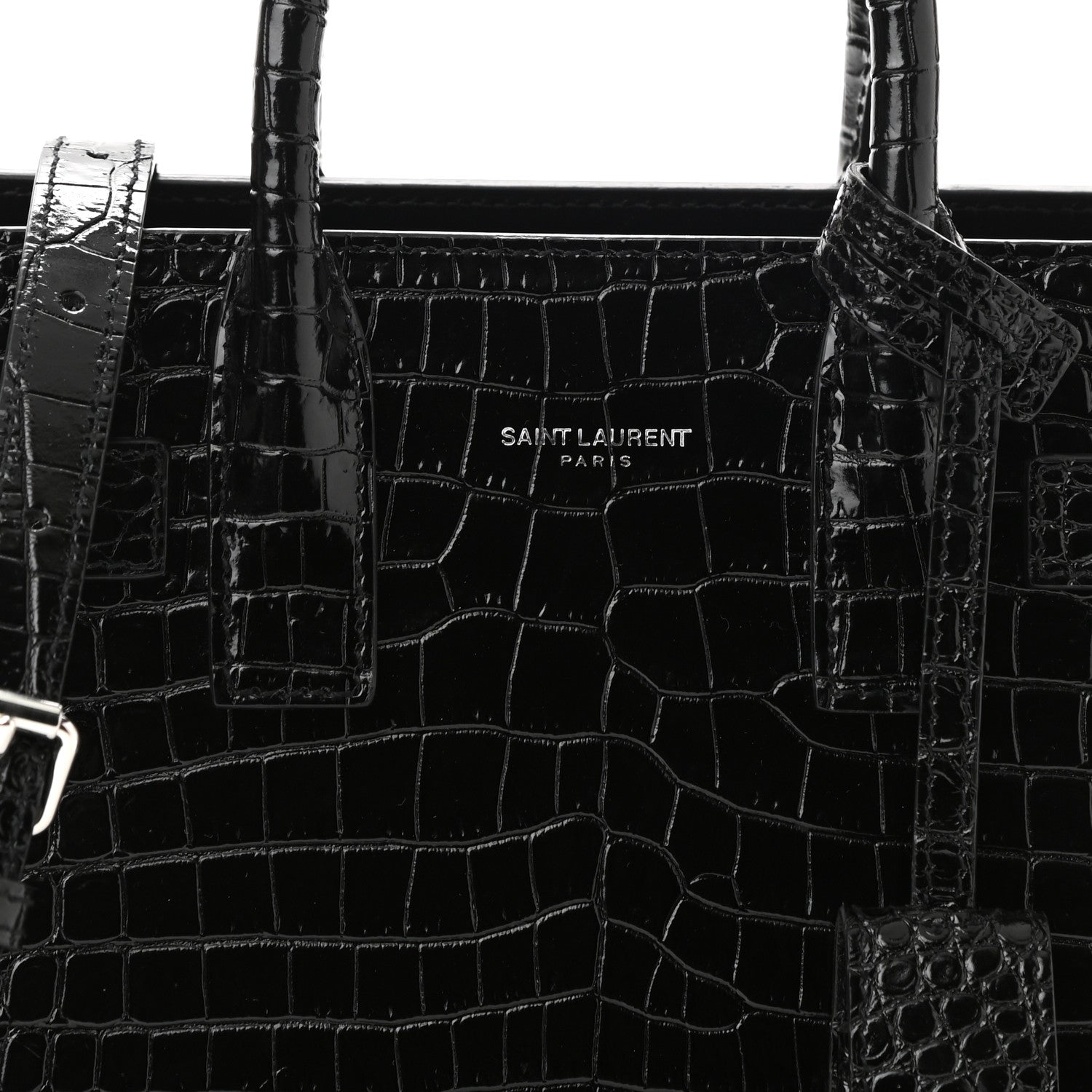 Saint Laurent Calfskin Crocodile Embossed Nano Sac De Jour Black 7 of 9