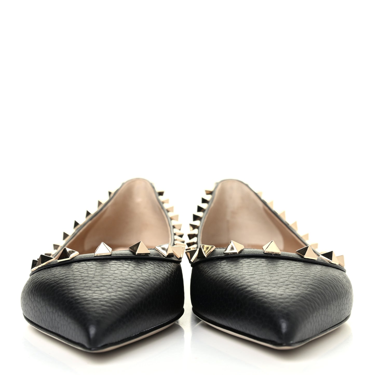 Pebbled Calfskin Rockstud Ballerina Flats 36 Black