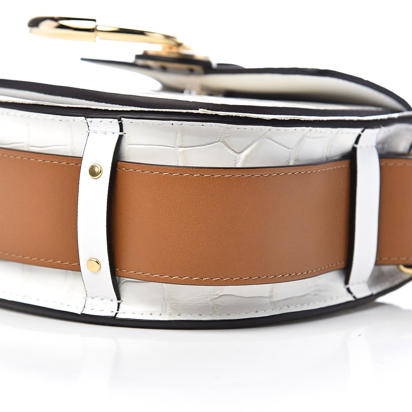 Calfskin Crocodile Embossed Small Tess Bag Brilliant White