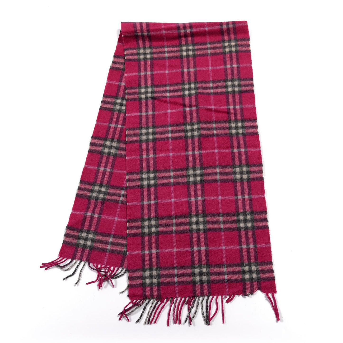 Cashmere Vintage Check Fringe Scarf Fuchsia