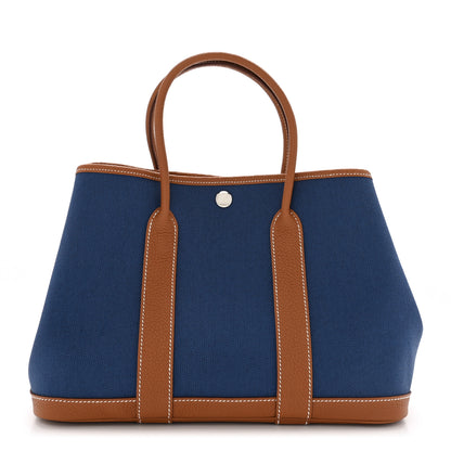 Hermes Toile Militaire Vache Country Garden Party Tote 30 Bleu France Gold 1 of 10