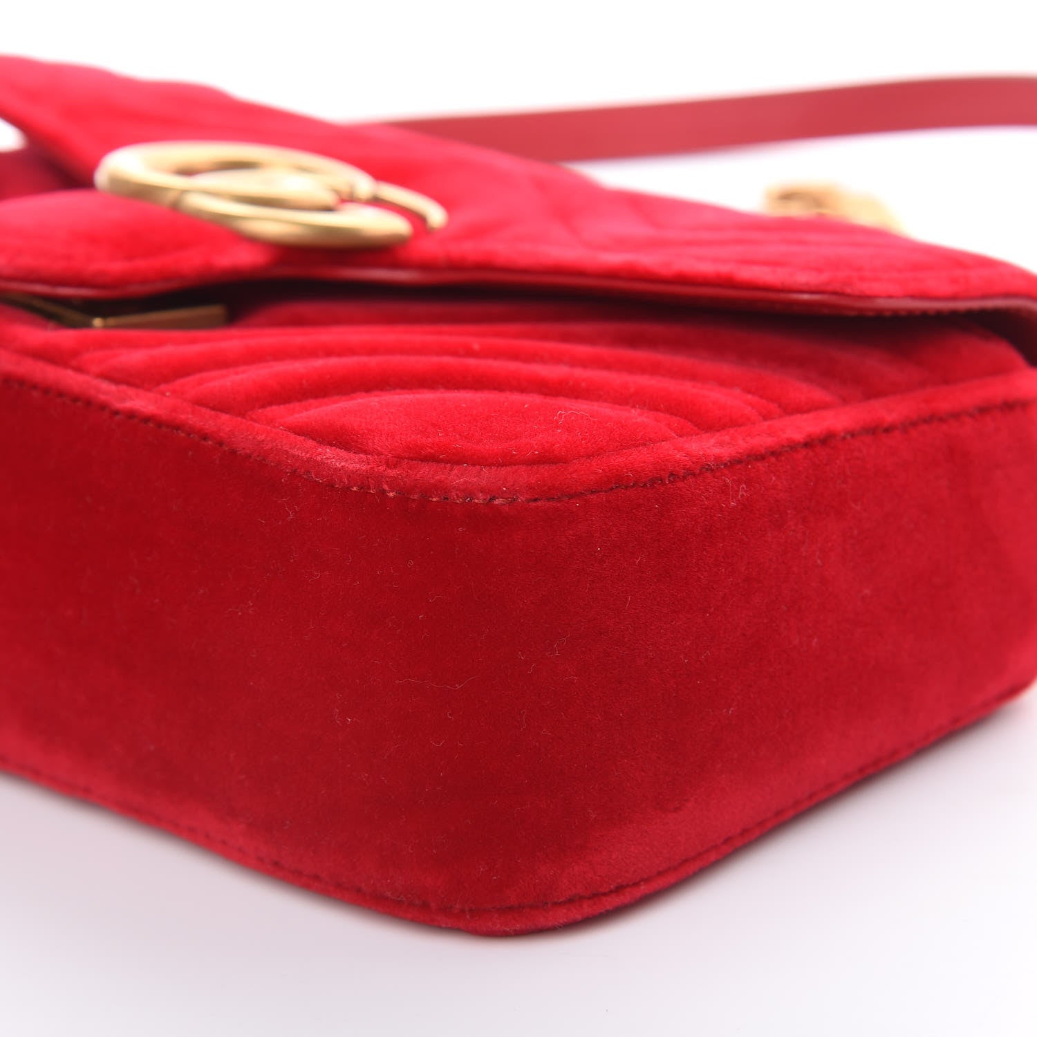 Gucci Velvet Matelasse Mini GG Marmont Shoulder Bag Hibiscus Red 9 of 9