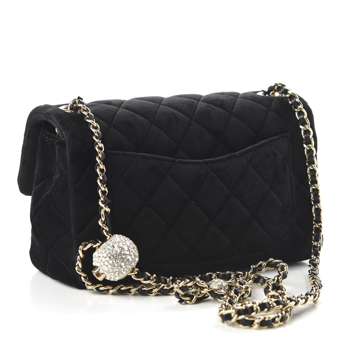 Velvet Quilted Mini Rectangular Pearl Crush Flap Black