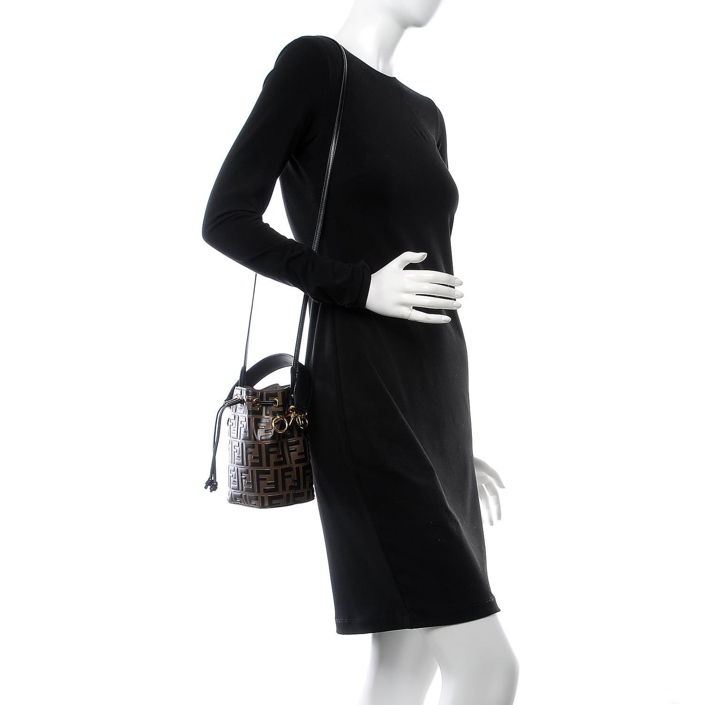 Vitello Liberty F is Fendi Bi-Color FF 1974 Embossed Mini Mon Tresor Bucket Bag Maya Black