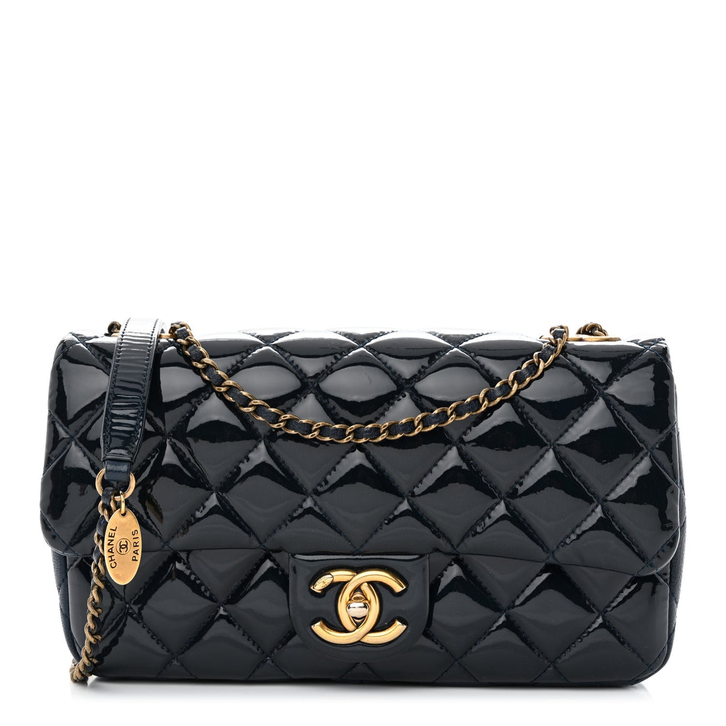 Patent Goatskin Quilted Medium CC Eyelet Flap Blue