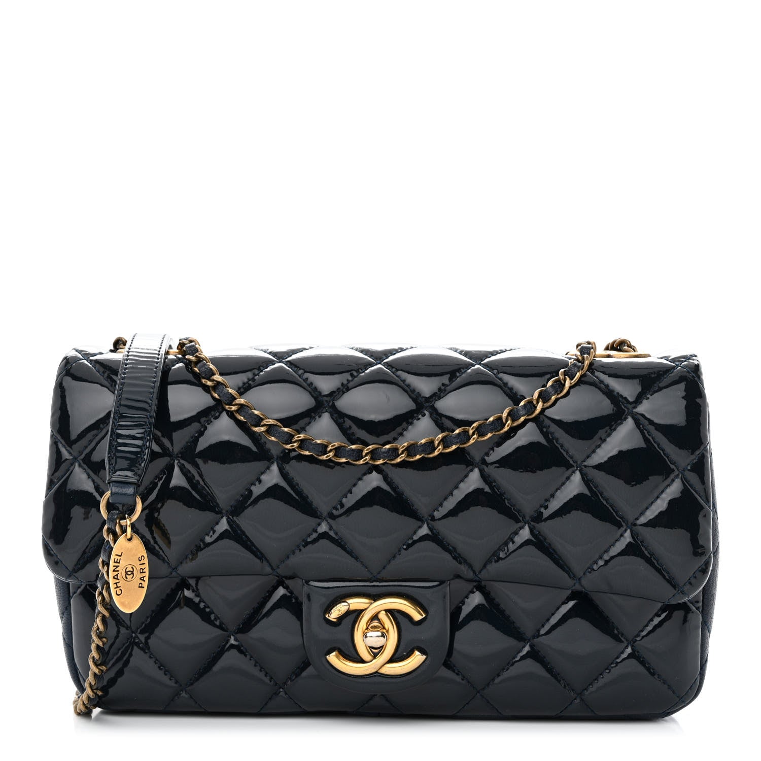 Chanel Patent Goatskin Quilted Medium CC Eyelet Flap Blue 1 of 10