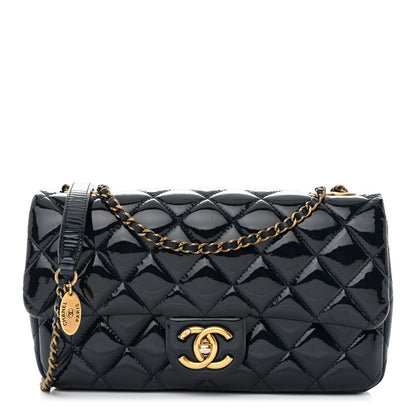 Chanel Patent Goatskin Quilted Medium CC Eyelet Flap Blue 1 of 10